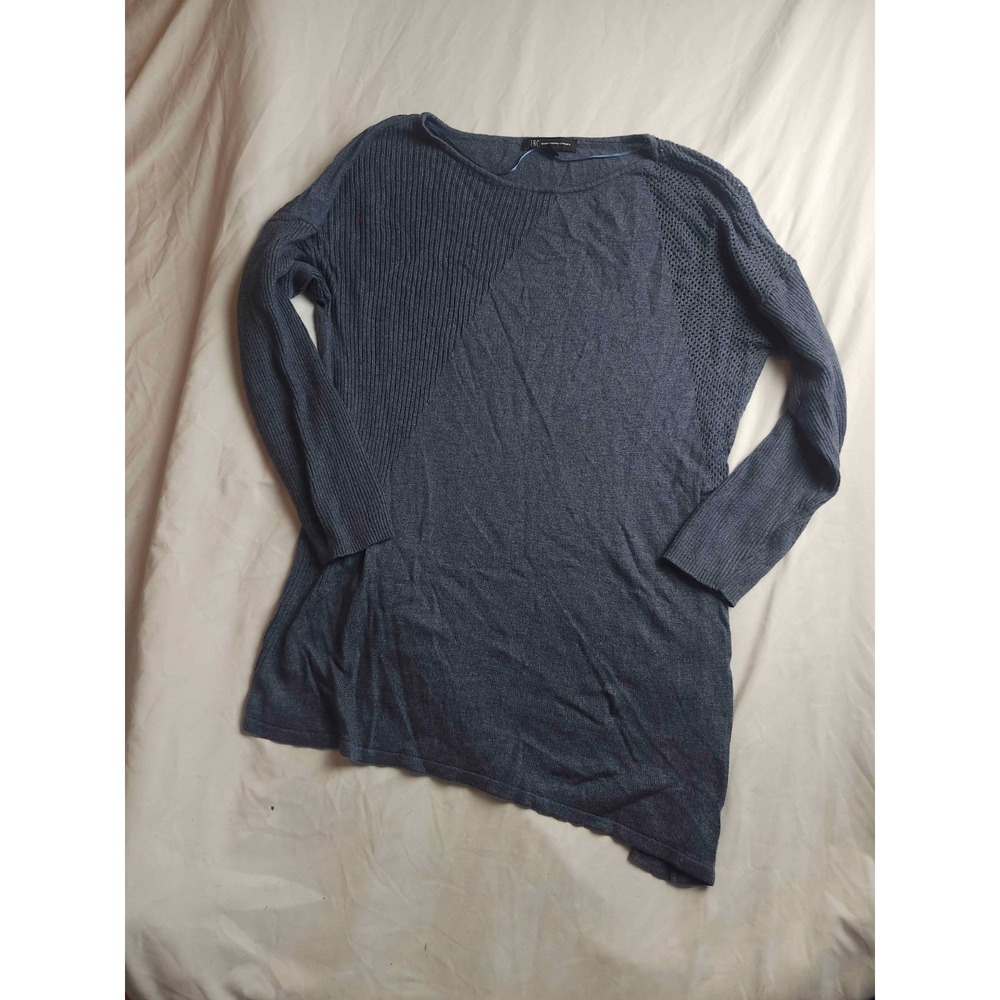 INC International Concepts Sweater Women Large Blue Knit Asymmetric Hem Pullover
